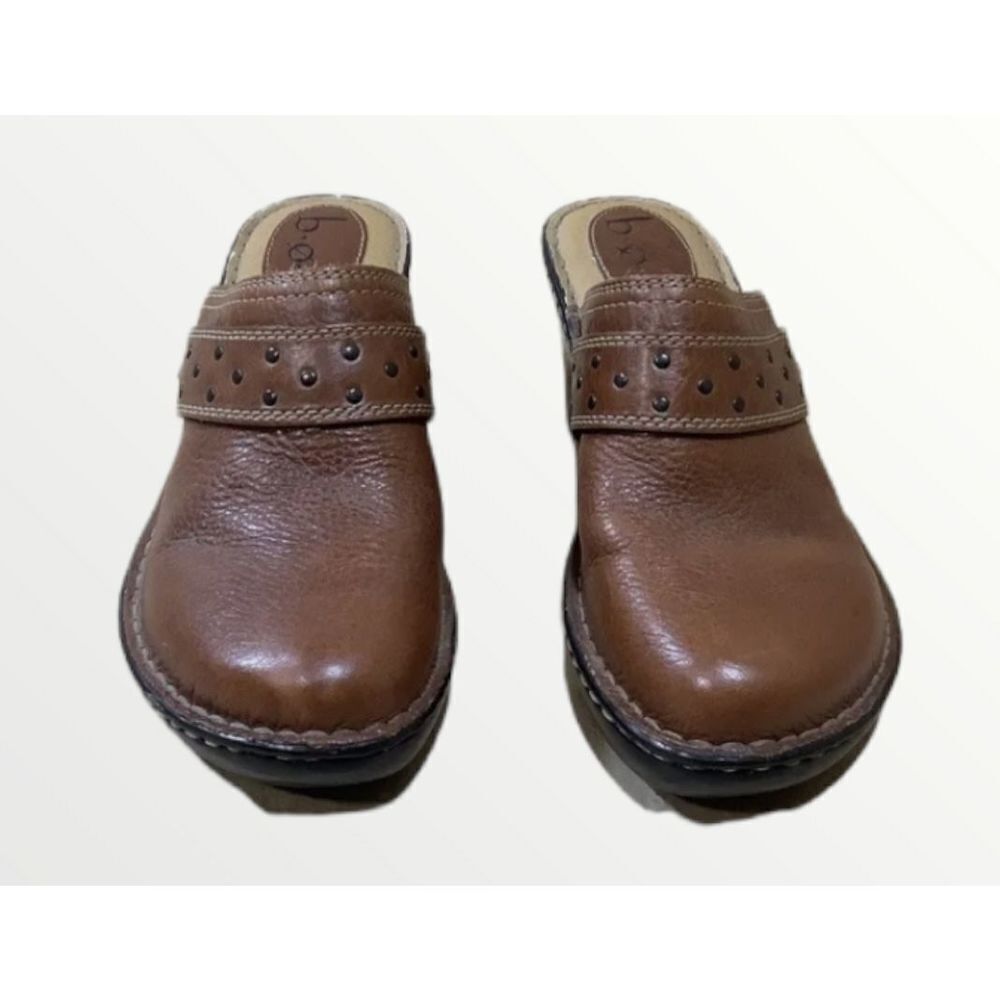 Born BOC Mule Heel Leather Slip On Wedge Clogs Brown Comfortable Women Sz 8